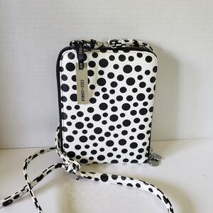 NWT,Coco & Carmen Womans Mini  White/Black Polka-dot Crossbody Bag.